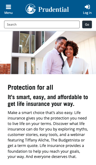 Previous Prudential.com homepage